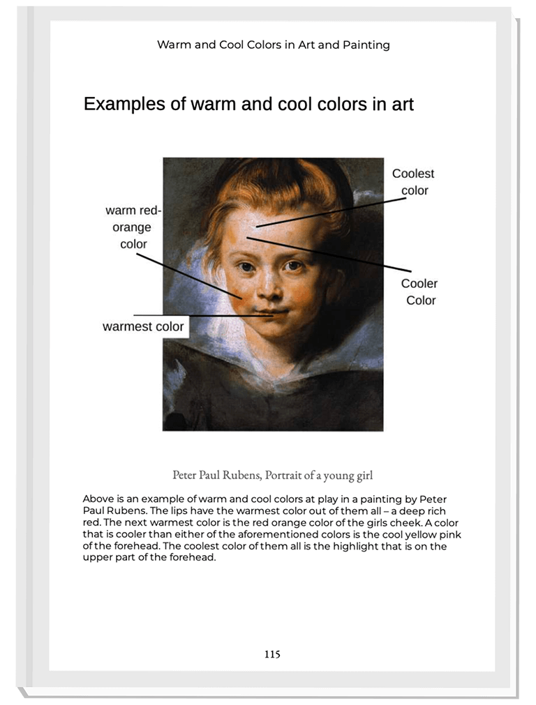 color mixing master guide preview of a page about warm and cool colors in art